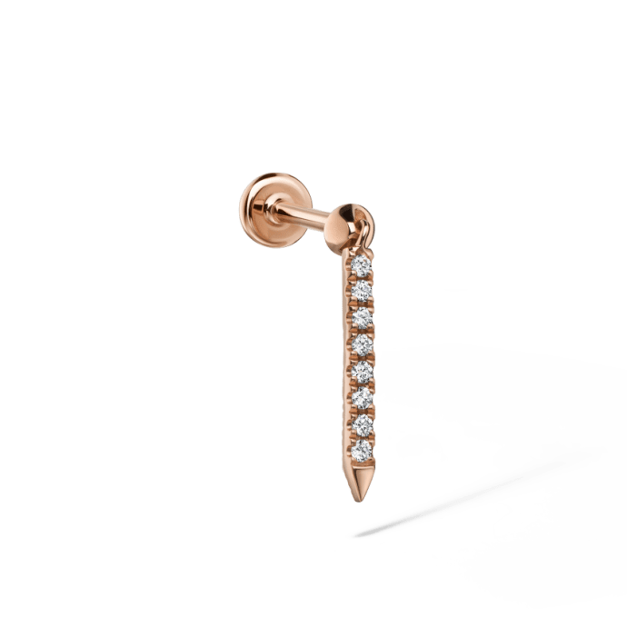Diamond Eternity Bar Charm Threaded Stud Earring Rose Gold 11mm