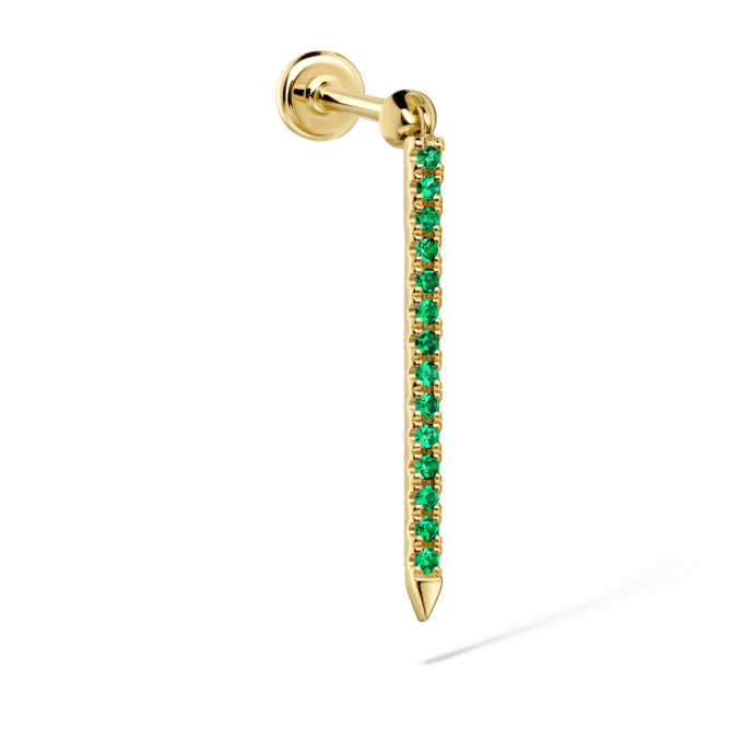 Emerald Eternity Bar Charm Threaded Stud Earring Yellow Gold 18mm