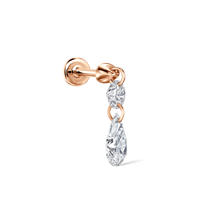 Floating Double Diamond Threaded Charm Earring Rose Gold 2mm / 5mm