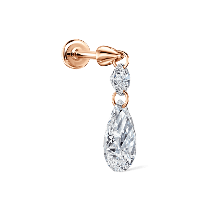 Floating Double Diamond Threaded Charm Earring Rose Gold 3mm / 7.5mm