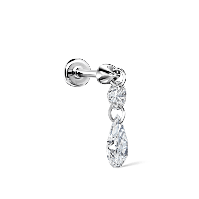 Floating Double Diamond Threaded Charm Earring White Gold 2mm / 5mm