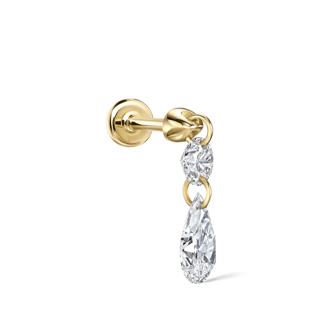 Floating Double Diamond Threaded Charm Earring Yellow Gold 2mm / 5mm