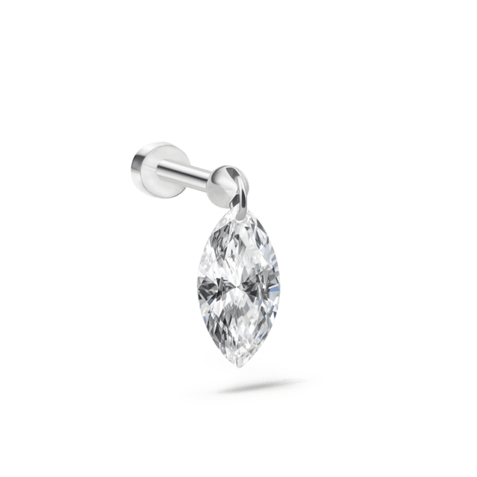 Floating Marquise Diamond Charm Threaded Stud Earring