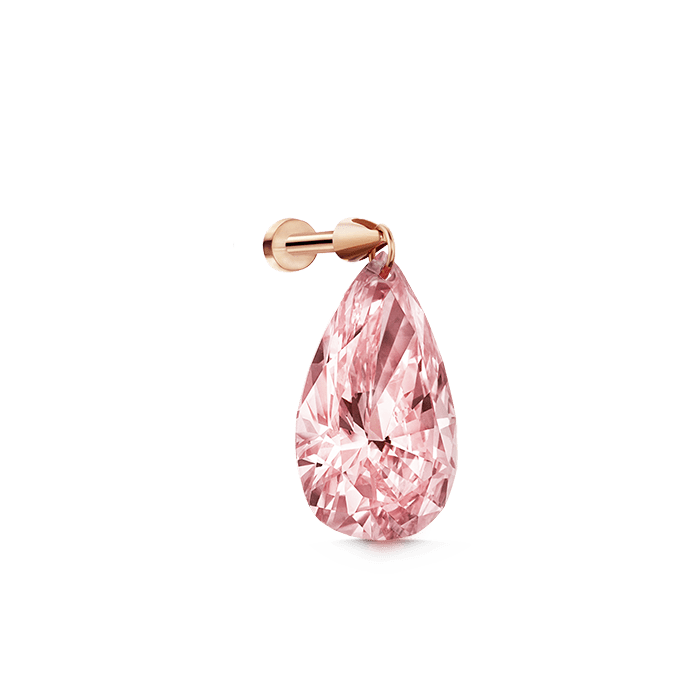 Pink Pear Floating Diamond Threaded Charm Earring