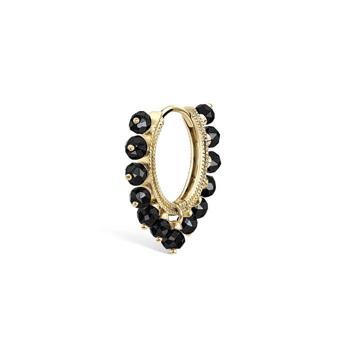 Black Diamond Coronet Hoop Earring Yellow Gold 9.5mm