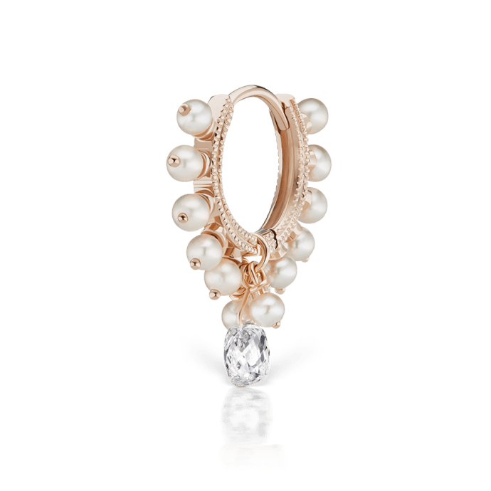 Pearl Coronet Diamond Briolette Hoop Earring Rose Gold 8mm