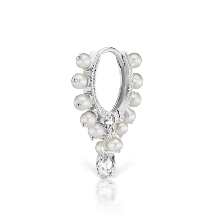Pearl Coronet Diamond Briolette Hoop Earring