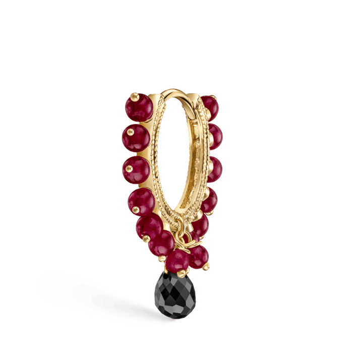 Ruby Coronet with Black Diamond Briolette Yellow Gold 9.5mm