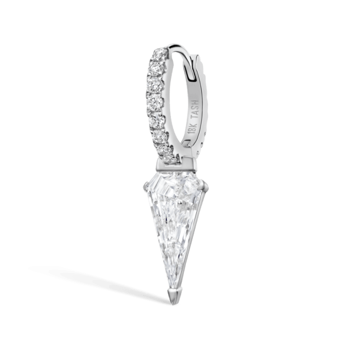Silhouette Diamond Long Spike Eternity Hoop Earring White Gold 6.5mm