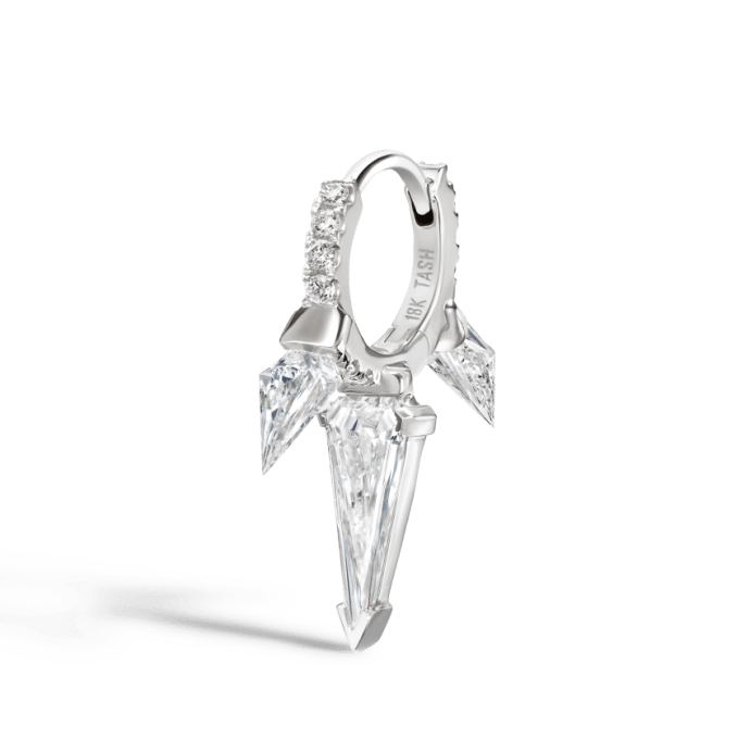 Silhouette Diamond Triple Long Spike Eternity Hoop Earring White Gold 6.5mm