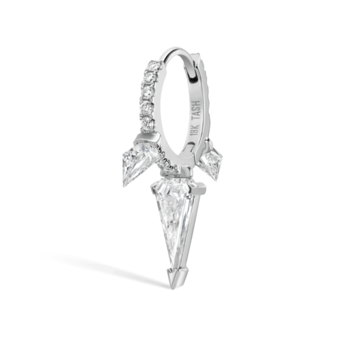 Silhouette Diamond Triple Long Spike Eternity Hoop Earring