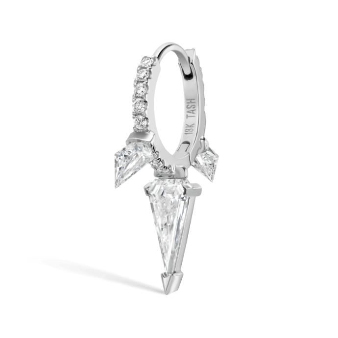 Silhouette Diamond Triple Long Spike Eternity Hoop Earring White Gold 8mm