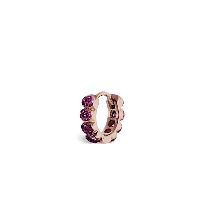Invisible Set Large Rose Purple Diamond Eternity Hoop Earring Rose Gold 6.5mm