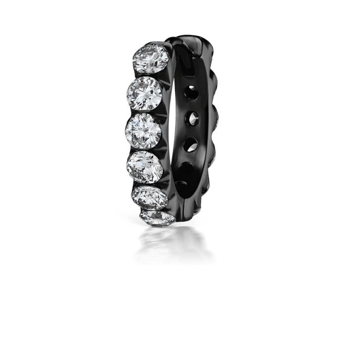 Invisible Set Large Diamond Eternity Hoop Earring Black Gold 9.5mm