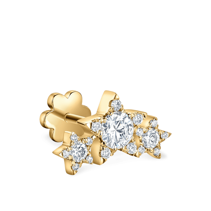 Three Star Garland Diamond Threaded Stud Earring Yellow Gold