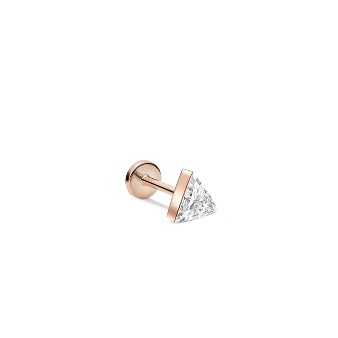 Invisible Set Triangle Diamond Threaded Stud Earring Rose Gold 4mm