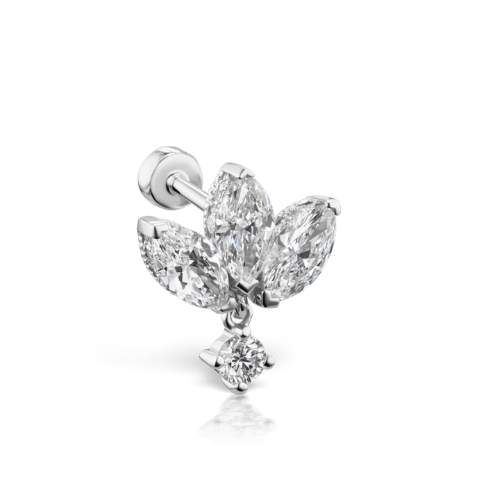 Diamond Engraved Lotus with Dangle Threaded Stud Earring