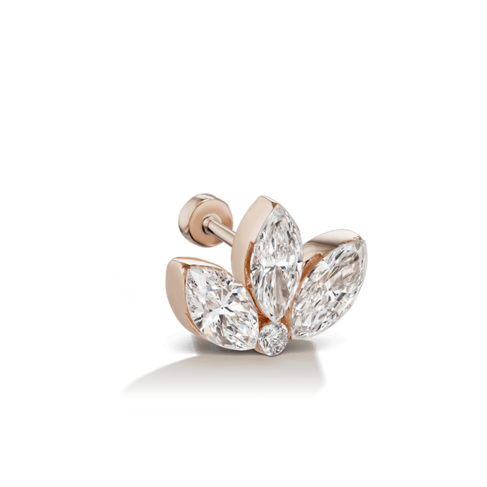 Invisible Diamond Lotus Threaded Stud Earring Rose Gold 6mm