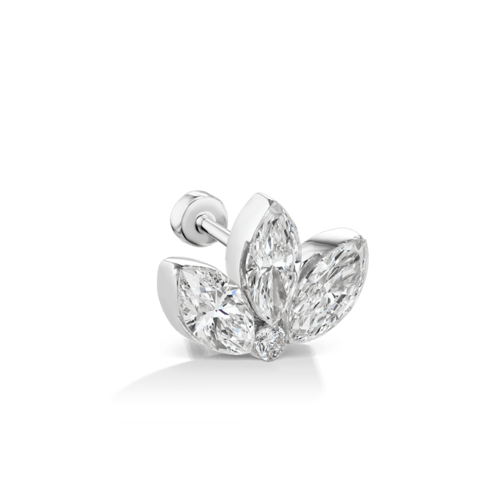 Invisible Diamond Lotus Threaded Stud Earring White Gold 6mm