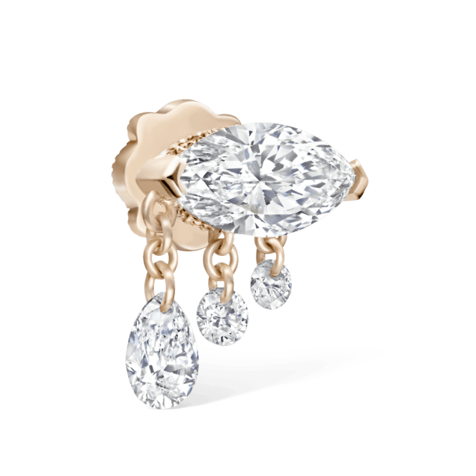 Triple Teardrop Marquise Diamond Threaded Stud Earring Rose Gold 8mm Left
