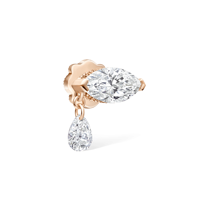 Single Teardrop Marquise Diamond Threaded Recessed Stud Earring Rose Gold 8mm Left