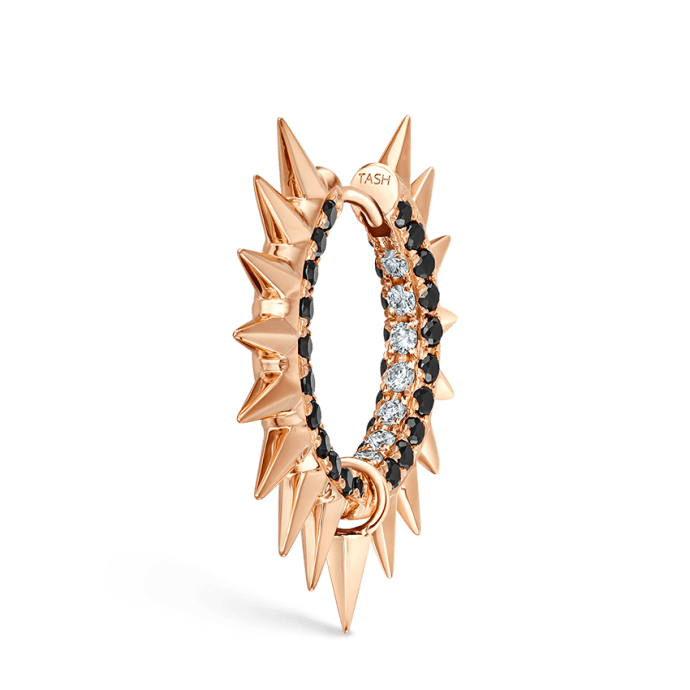 Metal Mohawk with Black and White Diamond Pavé Hoop Earring Rose Gold 11mm