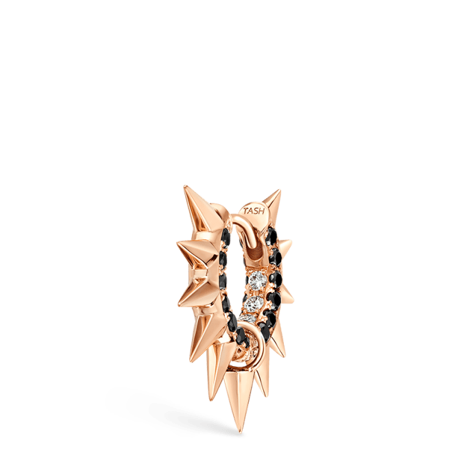 Metal Mohawk with Black and White Diamond Pavé Hoop Earring Rose Gold 6.5mm