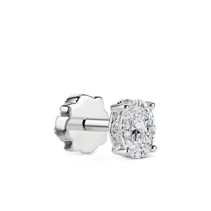 Oval Diamond Engraved Threaded Stud Earring