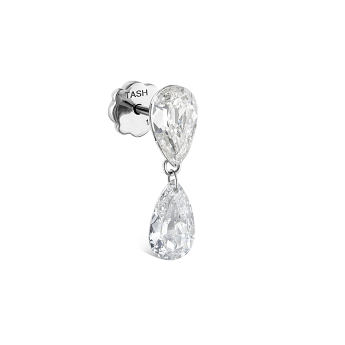 Low Profile Pear Diamond Floating Dangle Threaded Stud White Gold 1.48ct