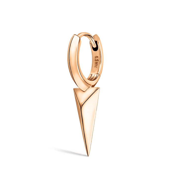 Faceted Single Long Spike Hoop Earring Rose Gold 6.5mm