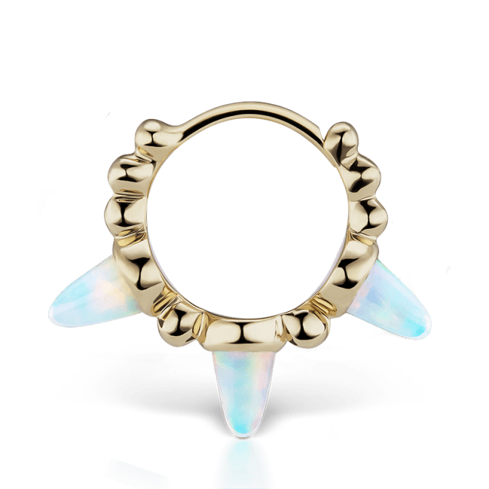 Triple Short Opal Spike Granulated Hoop Earring