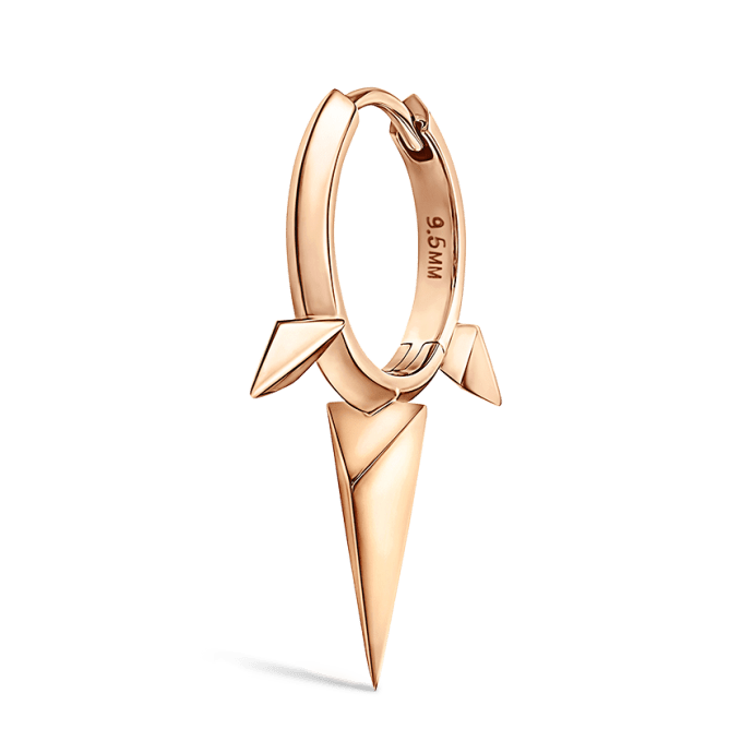 Faceted Triple Long Spike Hoop Earring Rose Gold 9.5mm