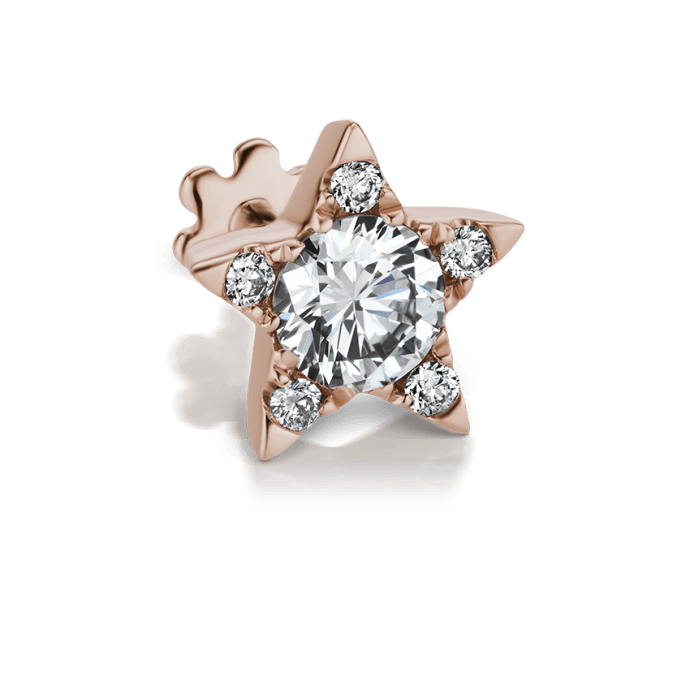 Diamond Star Threaded Stud Earring Rose Gold 7mm