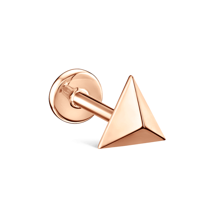 Faceted Triangle Threaded Stud Earring Rose Gold 7mm