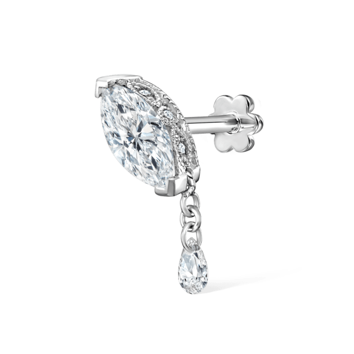 Single Teardrop Marquise Diamond Threaded Stud Earring