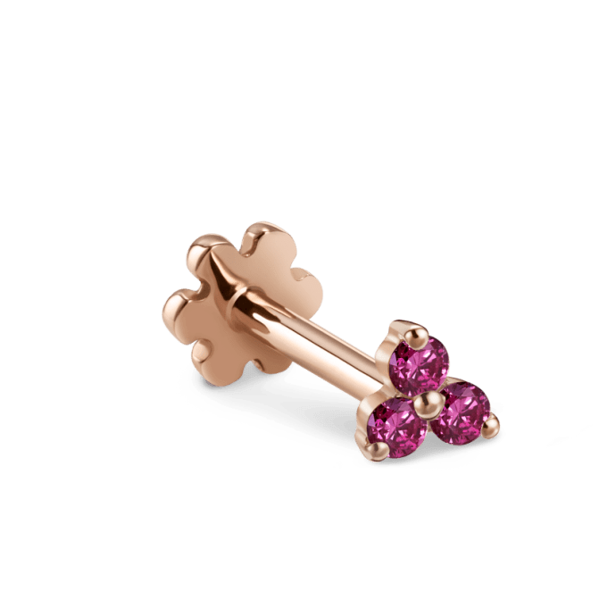 Rose Purple Diamond Trinity Threaded Stud Earring