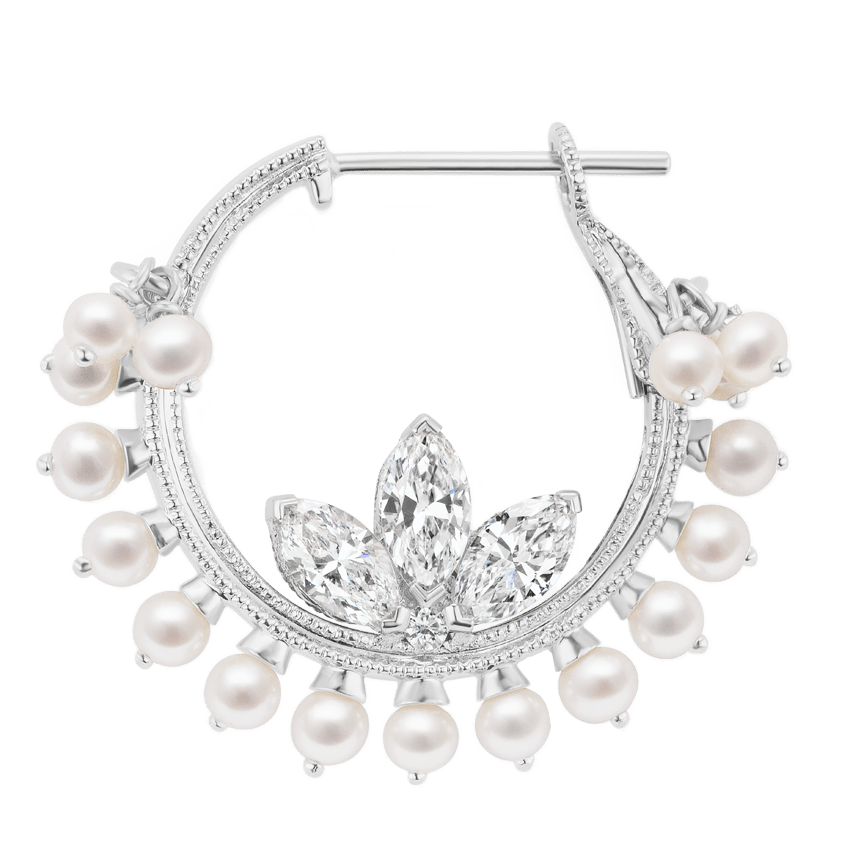 Pearl In-Set Lotus Coronet Hoop Earring