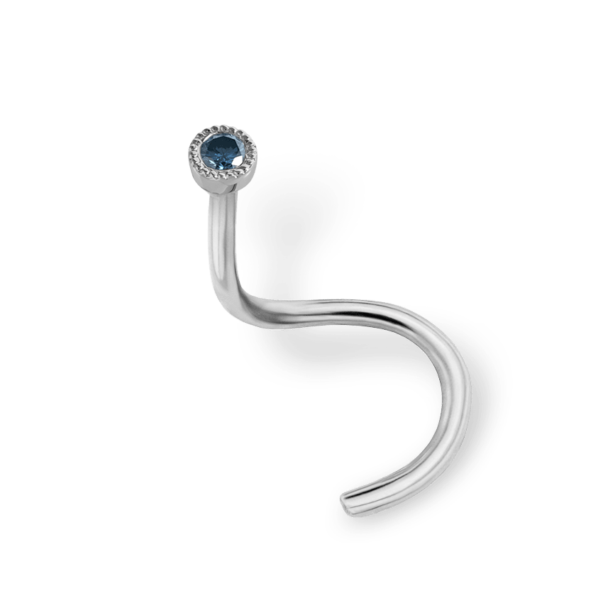 Blue Diamond Scalloped Set Nostril Screw White Gold 1.5mm Right Bend
