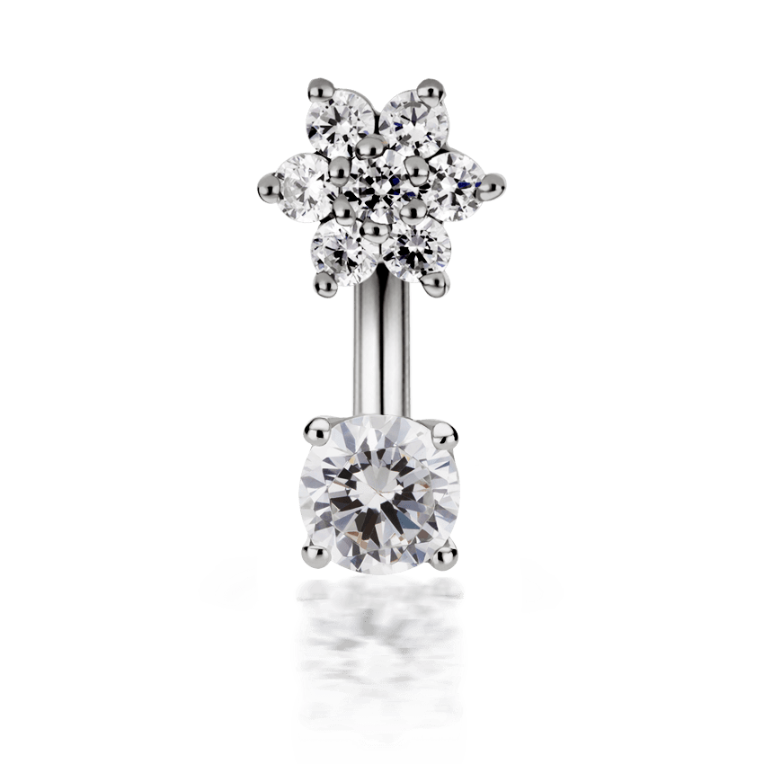 Cubic Zirconia Flower and Prong Set Cubic Zirconia Rook Barbell