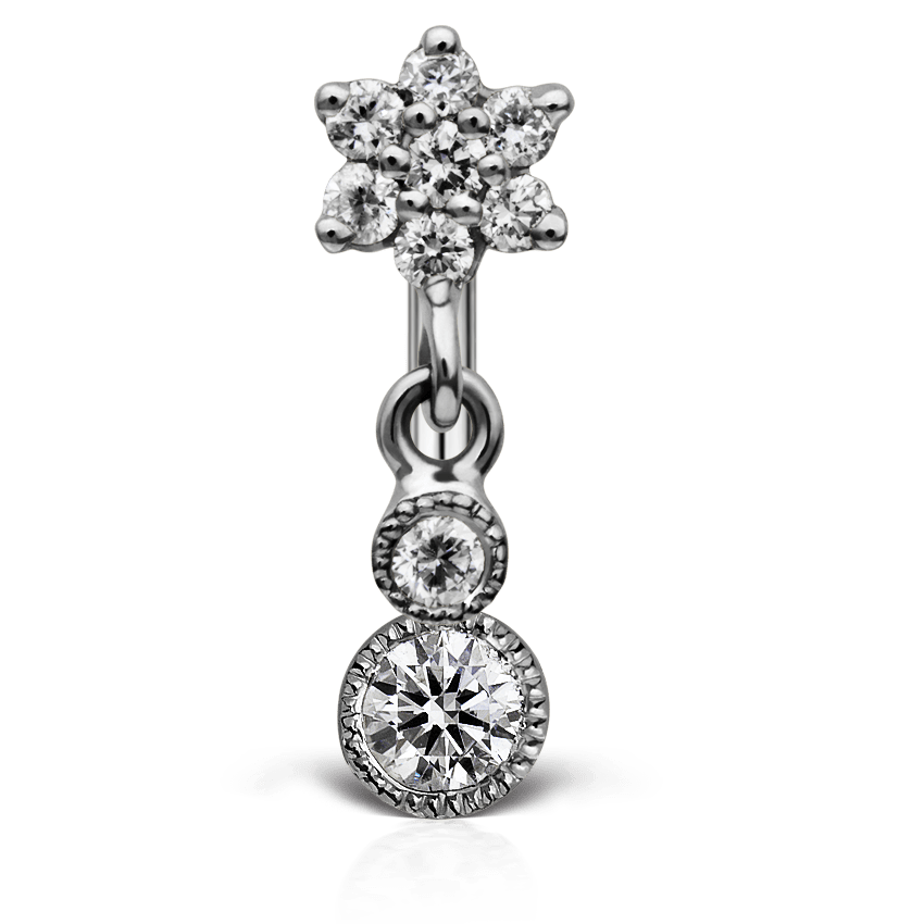 Diamond Flower with Dangle and Scallop Set Diamond Rook Barbell