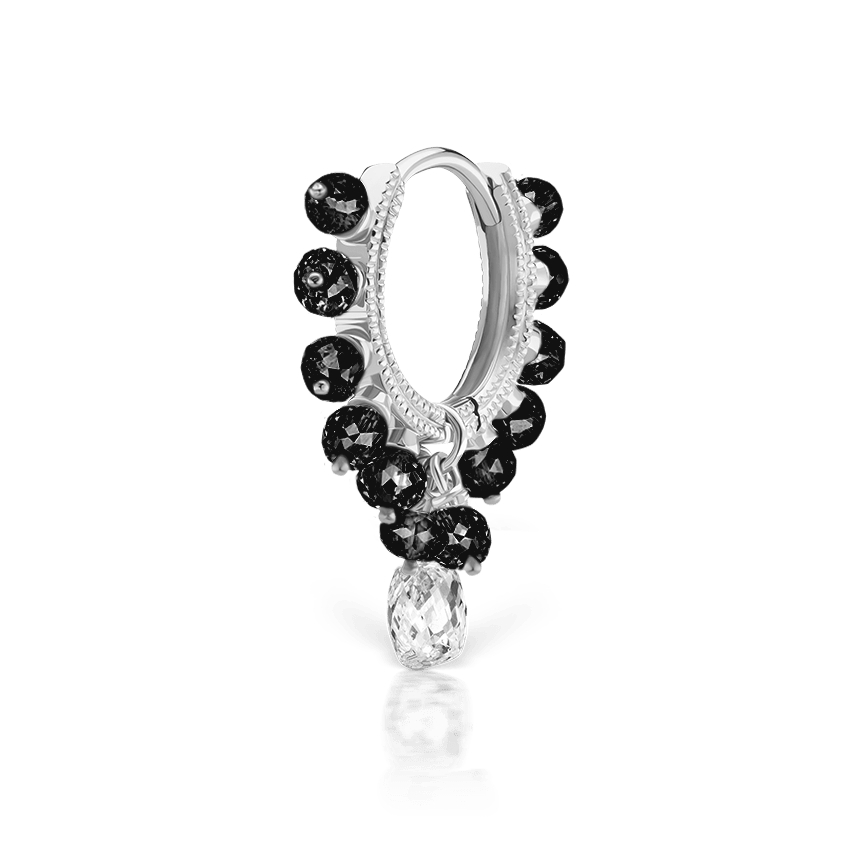 Black Diamond Coronet Hoop Earring with Diamond Briolette