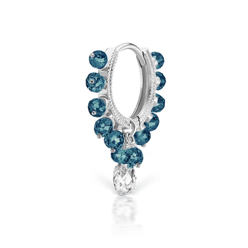 Blue Diamond Coronet Hoop Earring with Briolette