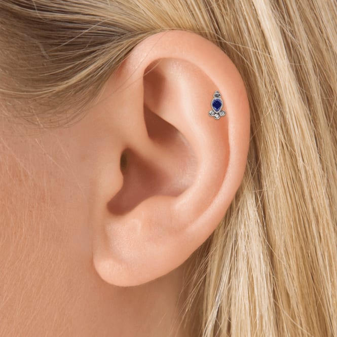 Blue Sapphire and Diamond Delia Threaded Stud Earring White Gold 7.5mm
