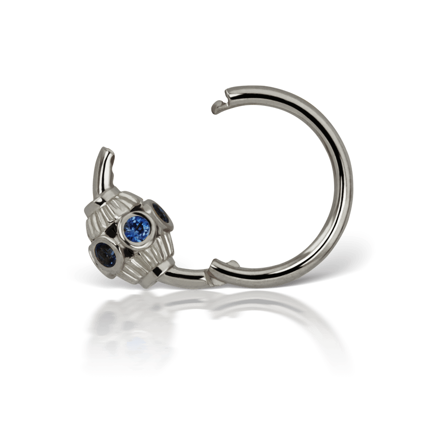 Blue Sapphire Indian Bead Hoop Earring White Gold 8mm