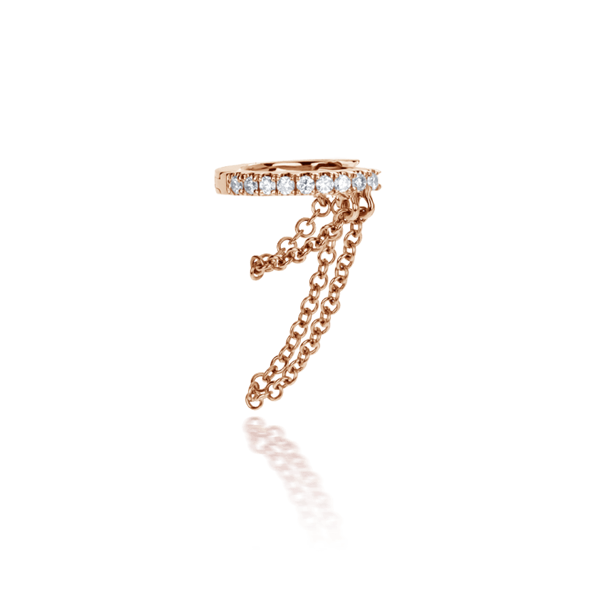 Diamond Eternity with Two Chains Hoop Earring Rose Gold 6.5mm Left