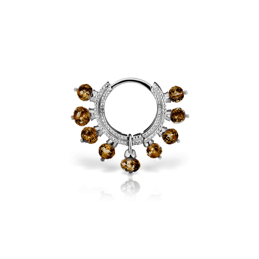 Champagne Diamond Coronet Hoop Earring White Gold 6.5mm