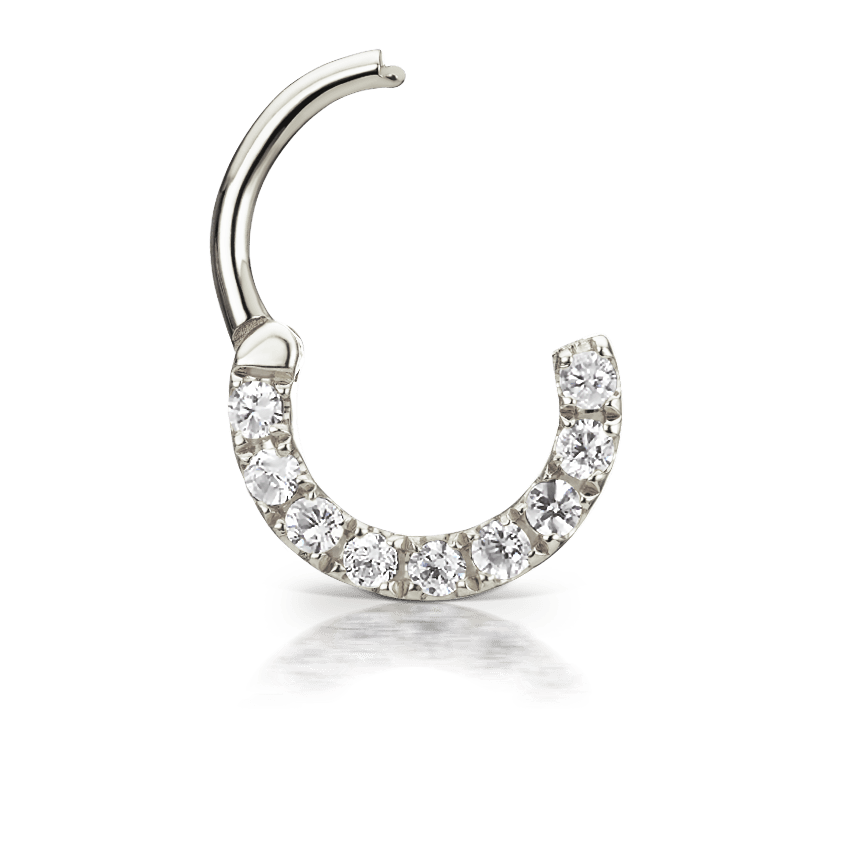 Cubic Zirconia Horizontal Eternity Hoop Earring White Gold 6.5mm 16 Gauge = 1.3mm