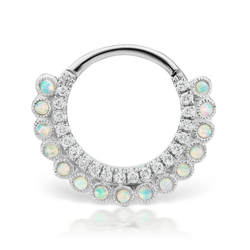 Diamond and Opal Double sided Apsara Hoop Earring White Gold 9.5mm
