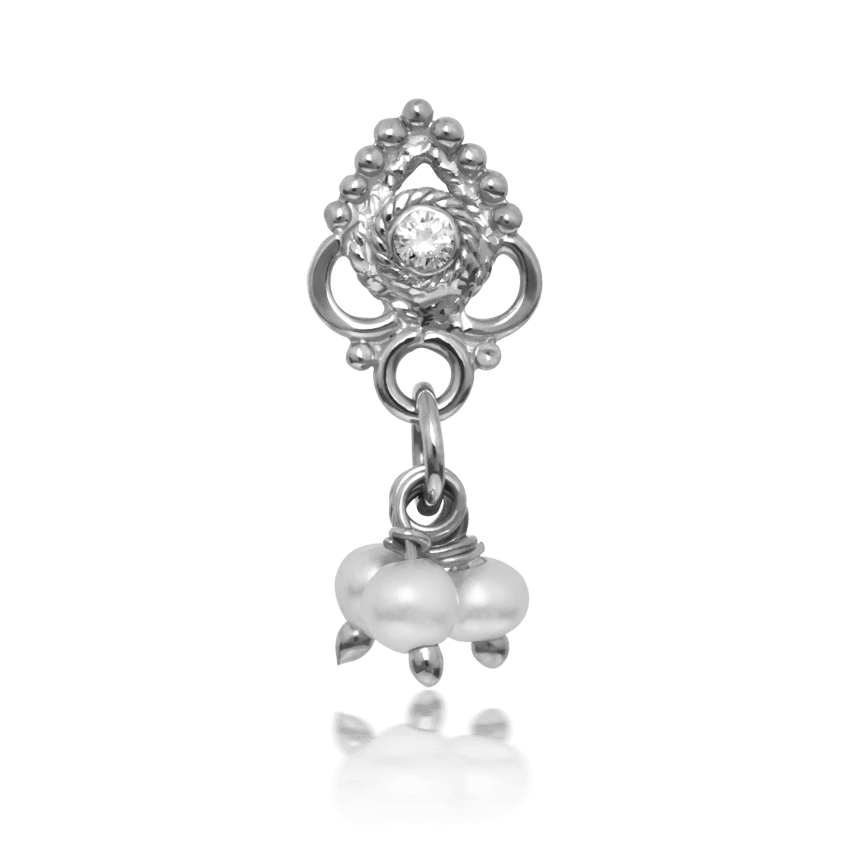 Diamond Ajna with Pearl Dangle Threaded Stud Earring