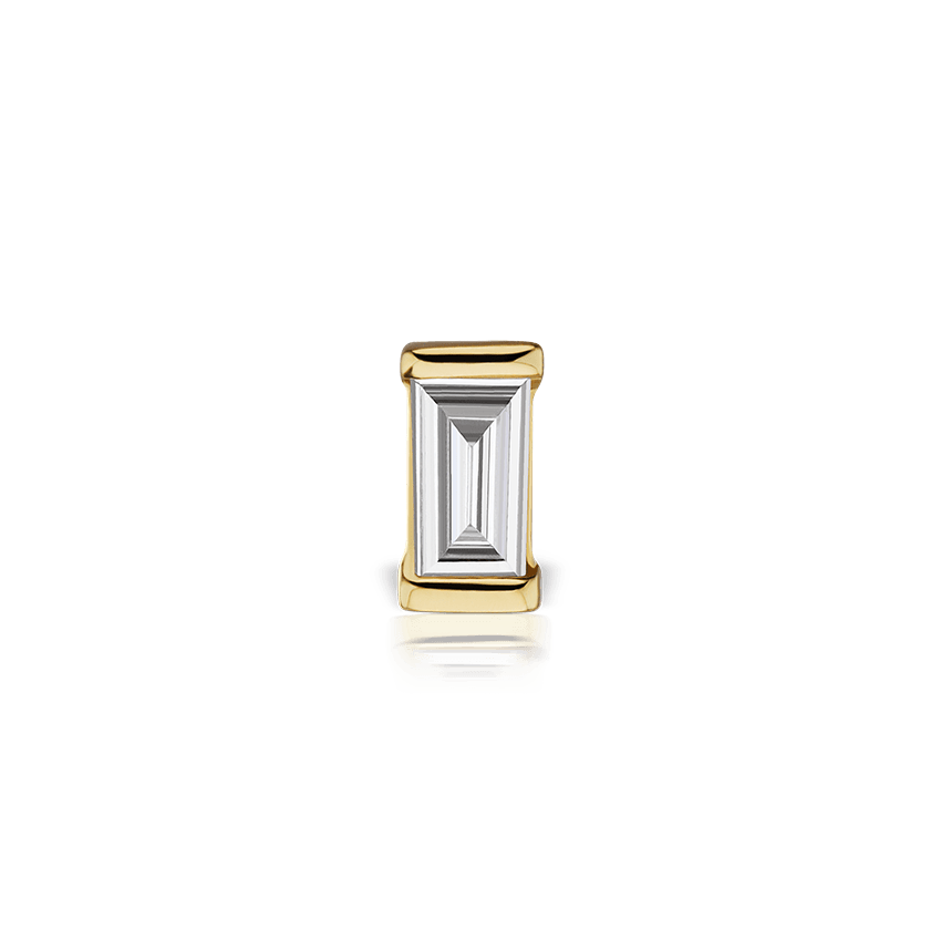 Diamond Baguette Threaded Stud Earring Yellow Gold 4mm